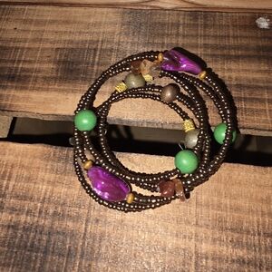Beaded Wrap Bracelet with Purple and Green Accents